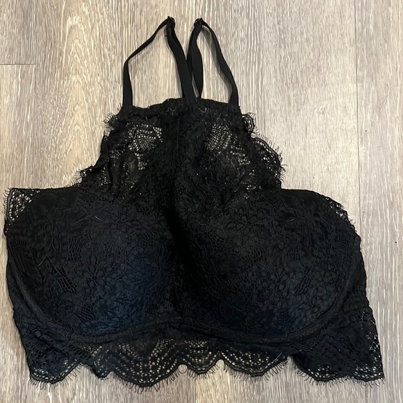 Victoria's Secret Other - Victoria’s Secret Pink Black Lace High Neck Bralette